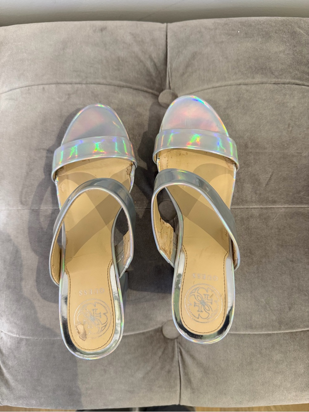 Guess Iridescent Silver Slide Mules